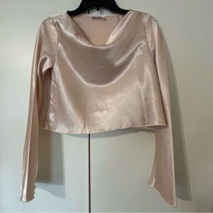 Goodnight Macaroon Satin (Polyester) Long Sleeve Top -‎ Cream. Small.